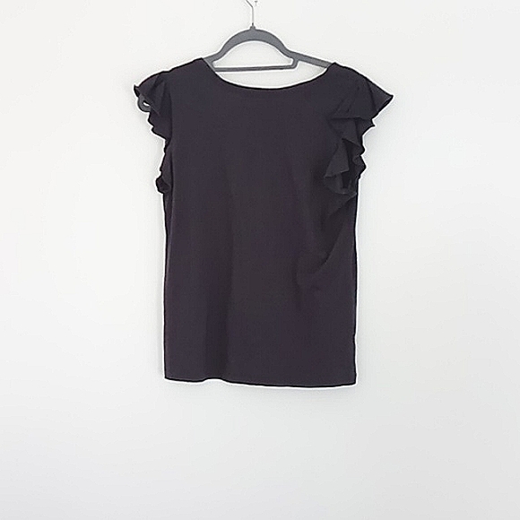 Loft Dark Gray T-Shirt Short Sleeve Flutter Sleeves Women's Size Medium Preowned - Picture 2 of 8